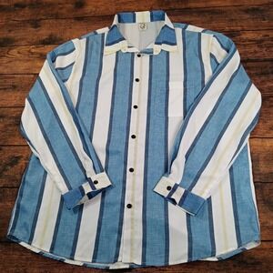 Hardaddy Long Sleeve Button Up Shirt‎ Men's 2XL Blue White Stripe